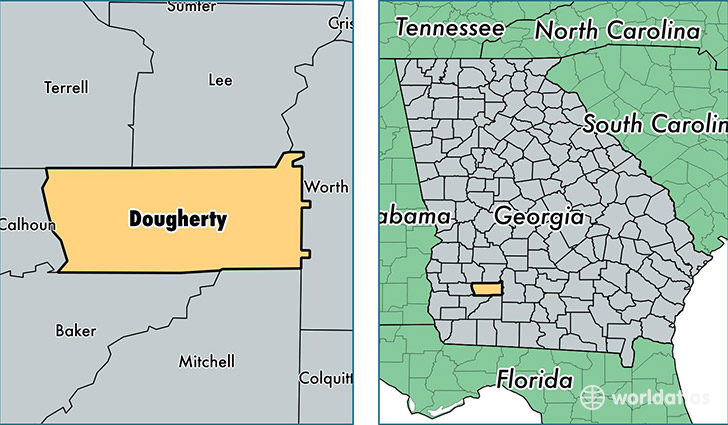 location of Dougherty county on a map