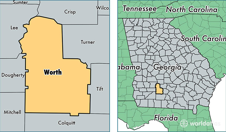 location of Worth county on a map