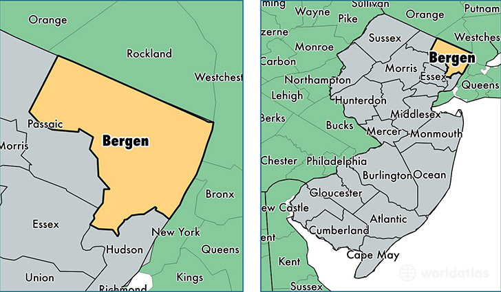location of Bergen county on a map