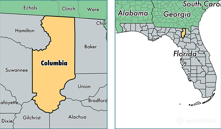 location of Columbia county on a map