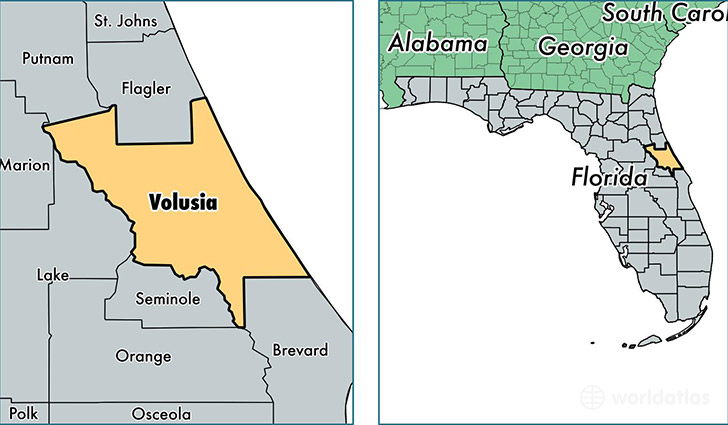 location of Volusia county on a map