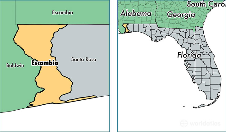 location of Escambia county on a map
