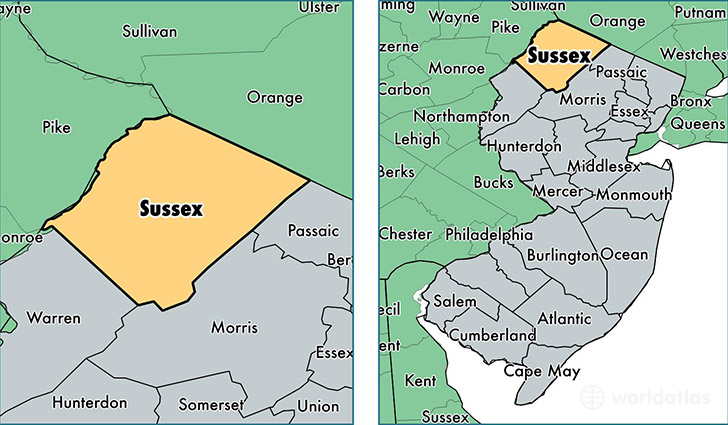 location of Sussex county on a map