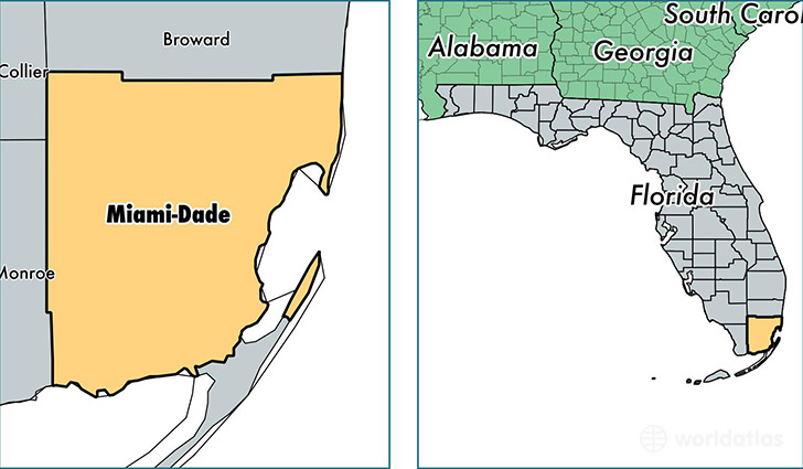 location of Miami-Dade county on a map