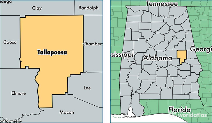 location of Tallapoosa county on a map