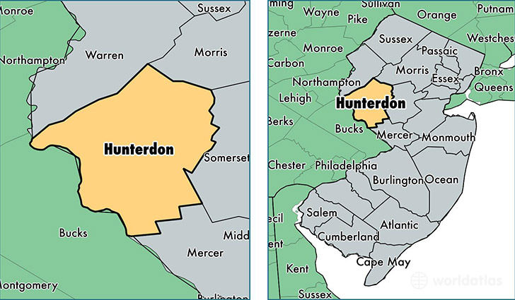 location of Hunterdon county on a map