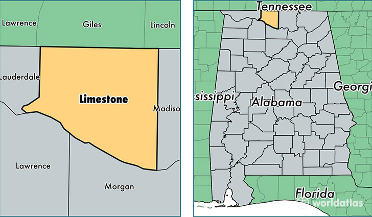 location of Limestone county on a map