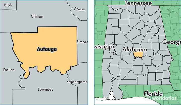 location of Autauga county on a map