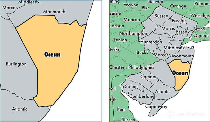 location of Ocean county on a map