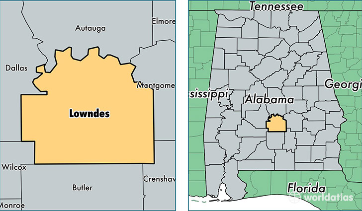 location of Lowndes county on a map