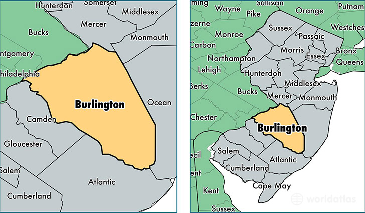 location of Burlington county on a map