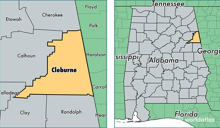 location of Cleburne county on a map