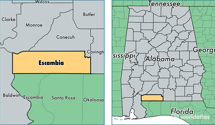 location of Escambia county on a map