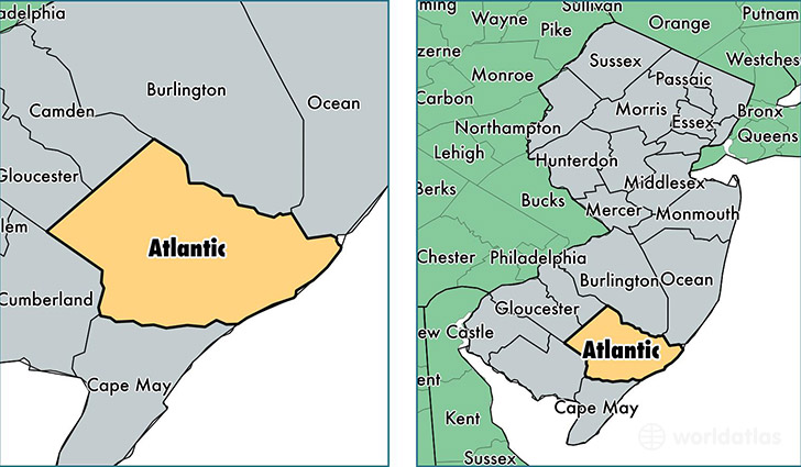 location of Atlantic county on a map