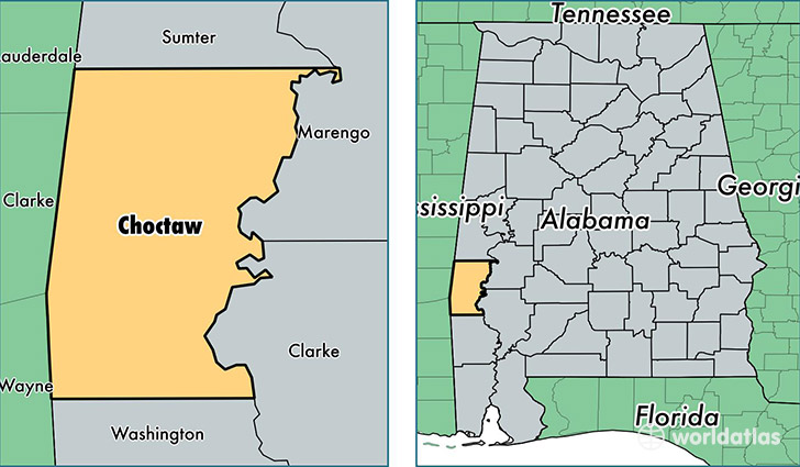 location of Choctaw county on a map