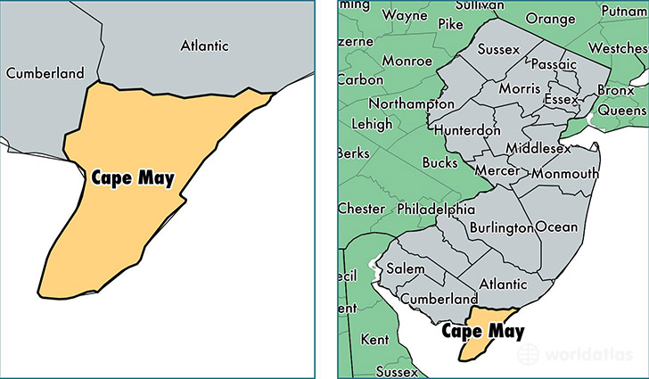 location of Cape May county on a map