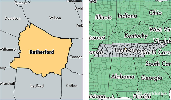 location of Rutherford county on a map