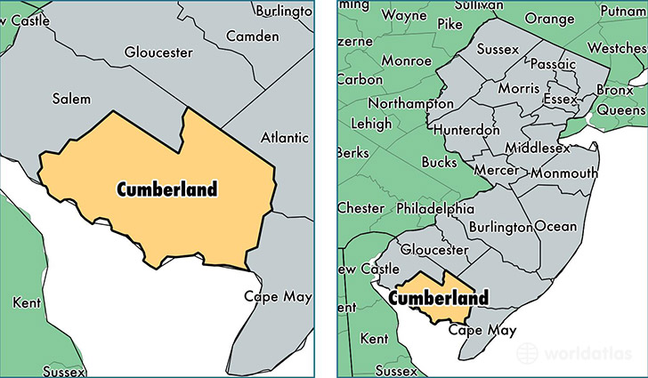 location of Cumberland county on a map