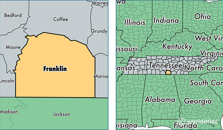 location of Franklin county on a map