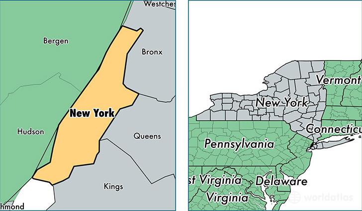 location of New York county on a map