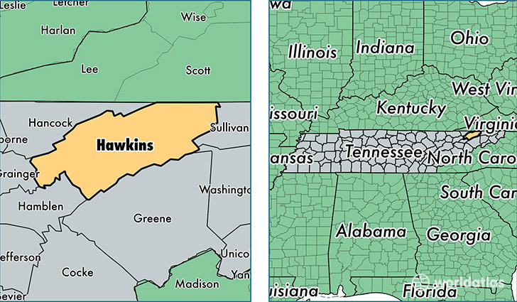 location of Hawkins county on a map