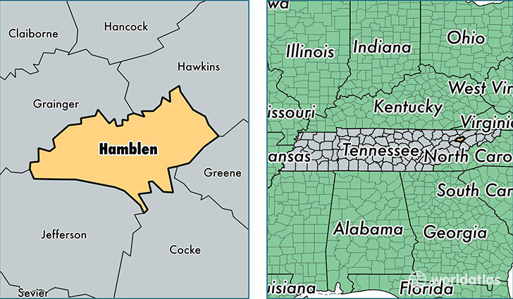 location of Hamblen county on a map