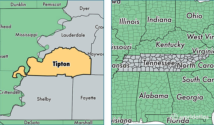 location of Tipton county on a map