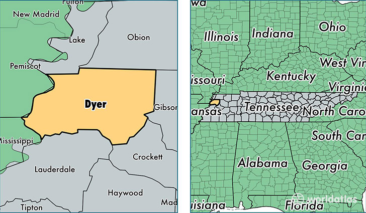 location of Dyer county on a map