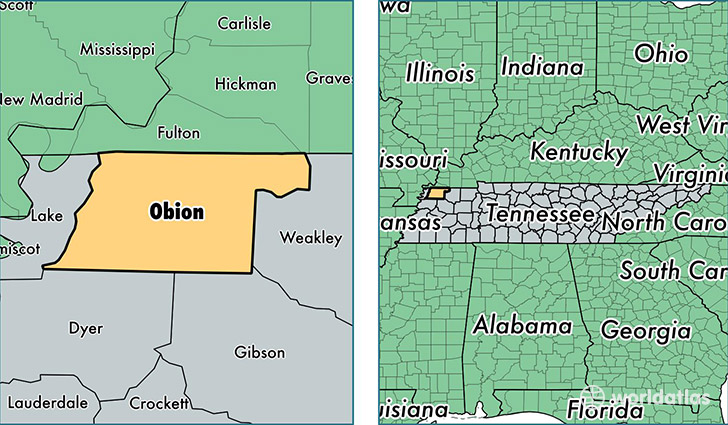 location of Obion county on a map