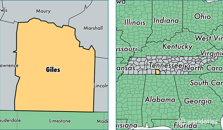 location of Giles county on a map