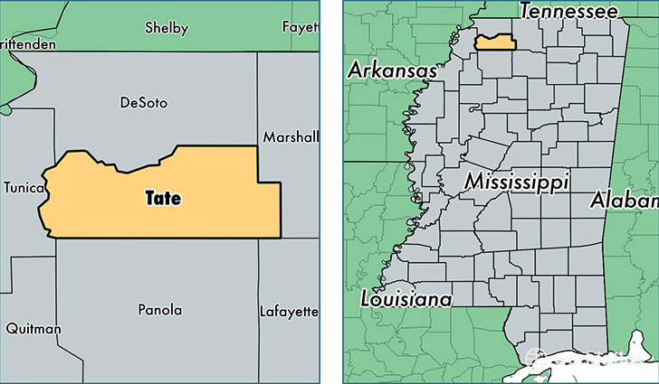 location of Tate county on a map