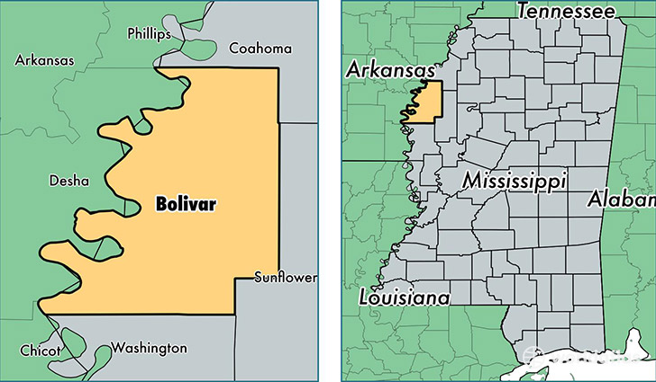 location of Bolivar county on a map