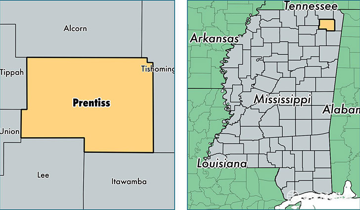 location of Prentiss county on a map