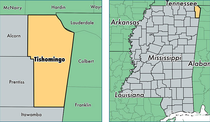 location of Tishomingo county on a map