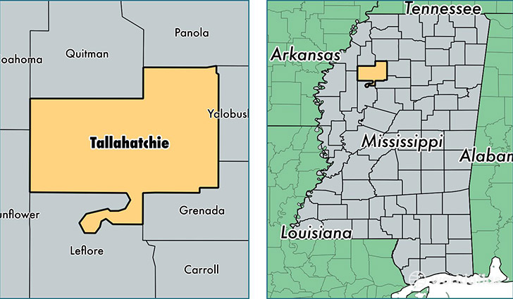 location of Tallahatchie county on a map