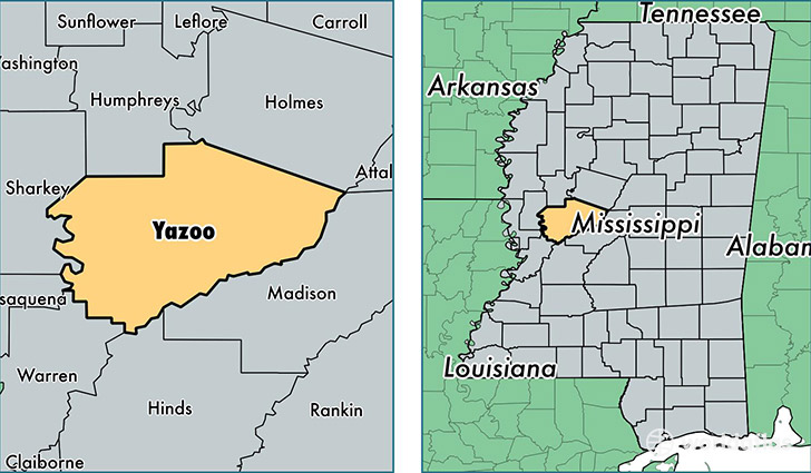 location of Yazoo county on a map