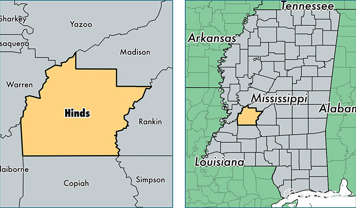 location of Hinds county on a map