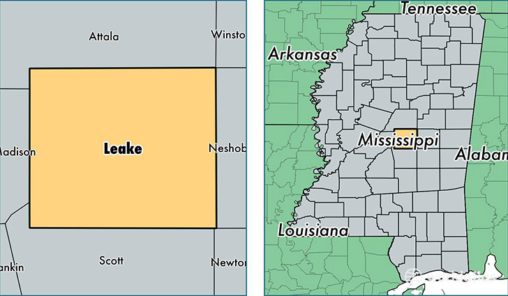 location of Leake county on a map
