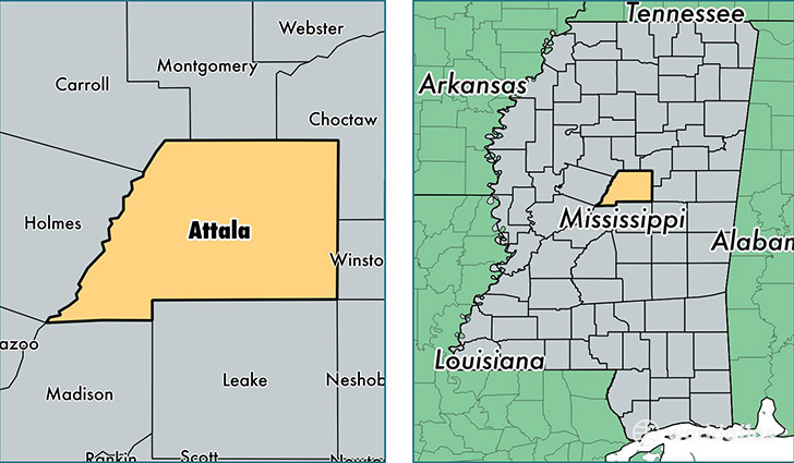location of Attala county on a map