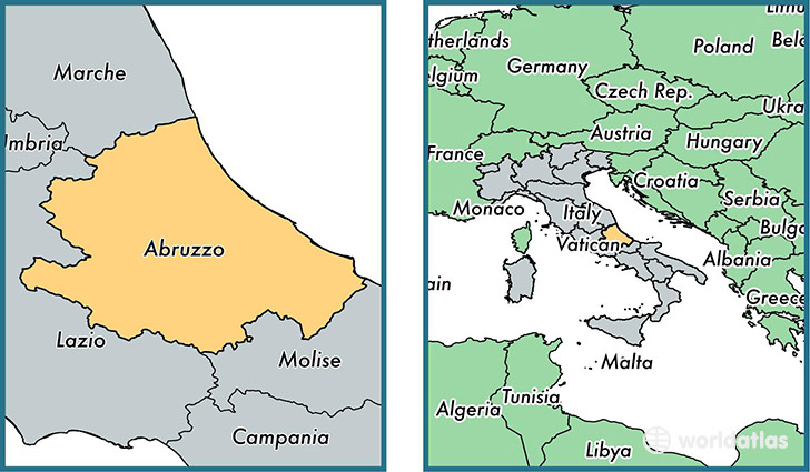 Location of region of Abruzzo on a map