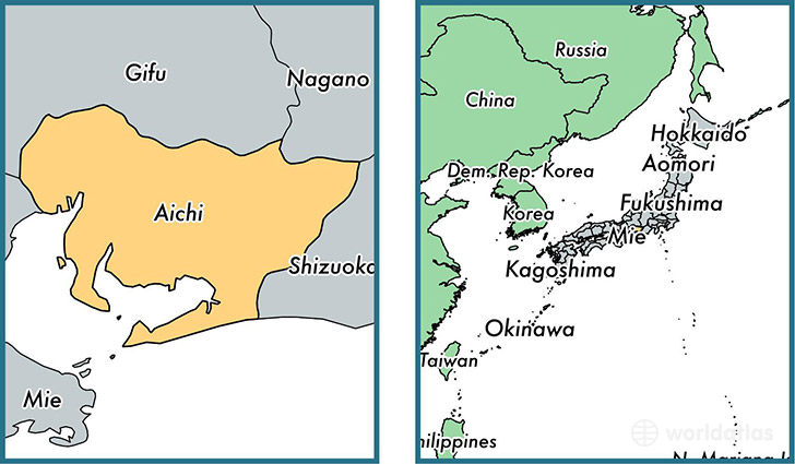 Location of prefecture of Aichi on a map