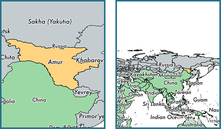 Location of administrative region of Amur Oblast on a map