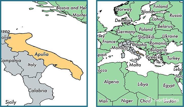 Location of region of Apulia on a map