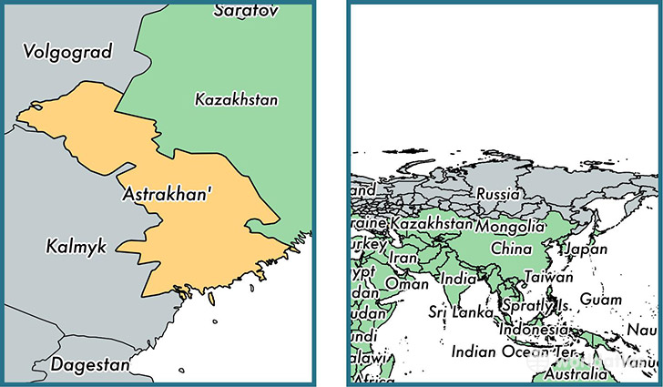 Location of administrative region of Astrakhan Oblast on a map