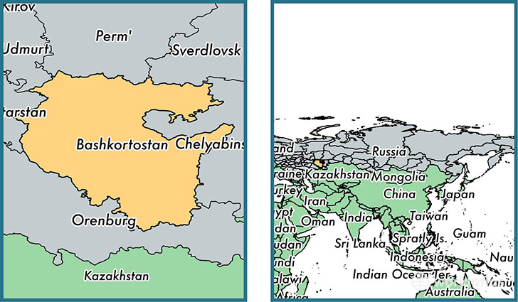 Location of republic of Bashkortostan on a map