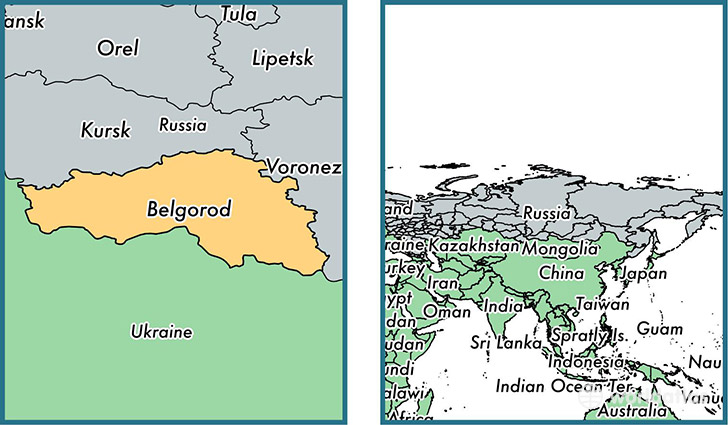 Location of administrative region of Belgorod Oblast on a map