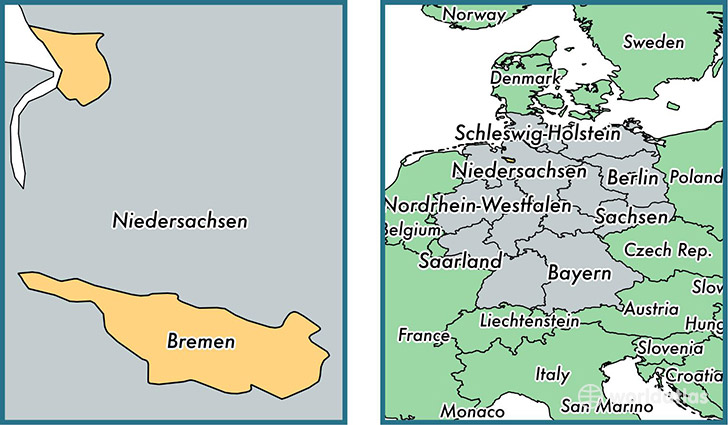 Location of state of Bremen on a map