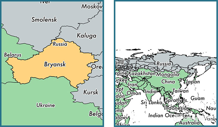 Location of administrative region of Bryansk Oblast on a map