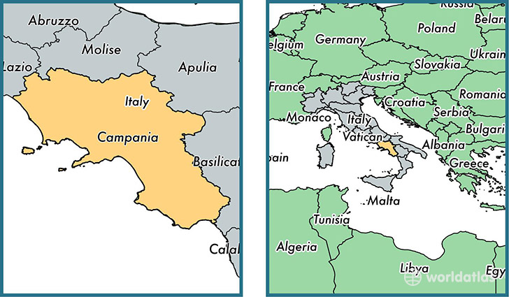 Location of region of Campania on a map
