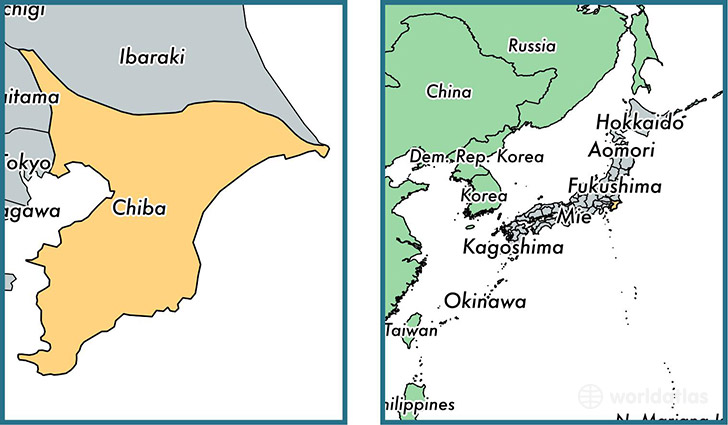 Location of prefecture of Chiba on a map